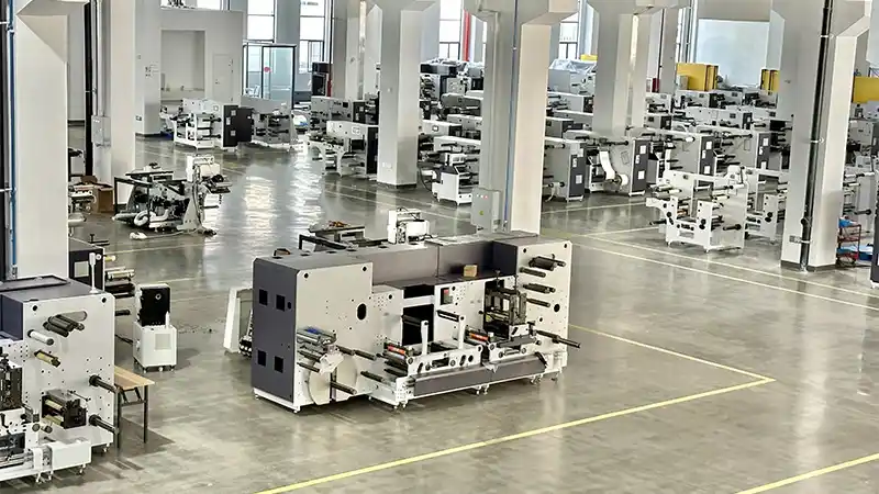 modern label finishing production line with die cutting slitting and inspection machines